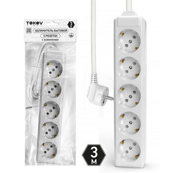 Удлинитель 5х3м с заземл. 10А 3х1.5 TOKOV LIGHT TKL-C01-BU5-3-1.5-Z
