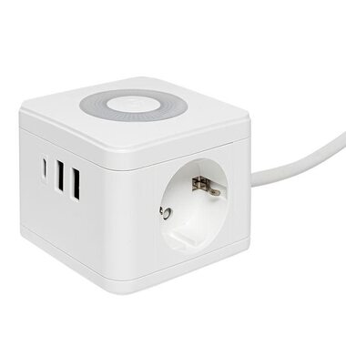 Удлинитель "Куб" 2 гнезда 2USB 2.4А+Type C + Ночник 1.3 метра 1кв.мм EKF UBA-CUB-2-TC