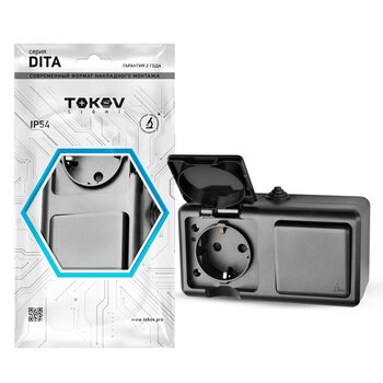 Блок ОП Dita (розетка 16А 250В с заземл. + 1-кл. выкл. 10А) IP54 карбон TOKOV ELECTRIC TKL-DT-V1RZ-C14-IP54