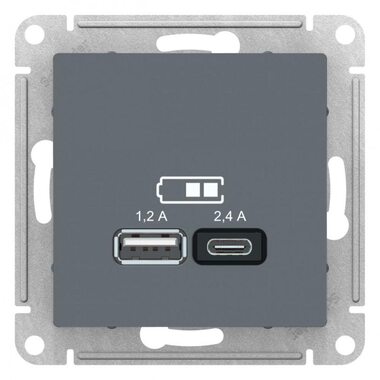 Розетка USB AtlasDesign тип A+C 5В/2.4А 2х5В/1.2А механизм грифель SE ATN000739