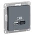Розетка USB AtlasDesign тип A+C 5В/2.4А 2х5В/1.2А механизм грифель SE ATN000739