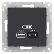 Розетка USB AtlasDesign тип A+C 5В/2.4А 2х5В/1.2А механизм карбон SchE ATN001039