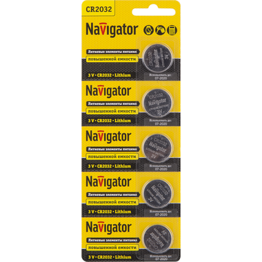 Элемент питания литиевый CR2032 94 765 NBT-CR2032-BP5 (блист.5шт) Navigator 94765