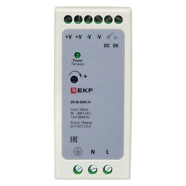 Блок питания на DIN-рейку 60Вт 220В AC/24В DC постоянного тока EKF DR-M-60W-24