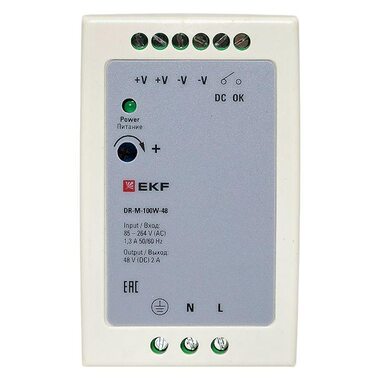 Блок питания на DIN-рейку 100Вт Uвх ~ 220В AC m Uвых - 48В DC постоянного тока EKF DR-M-100W-48