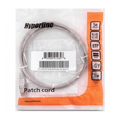 Патч-корд PC-LPM-STP-RJ45-RJ45-C5e-1M-LSZH-GY F/UTP экран. кат.5e LSZH 1м сер. Hyperline 42308