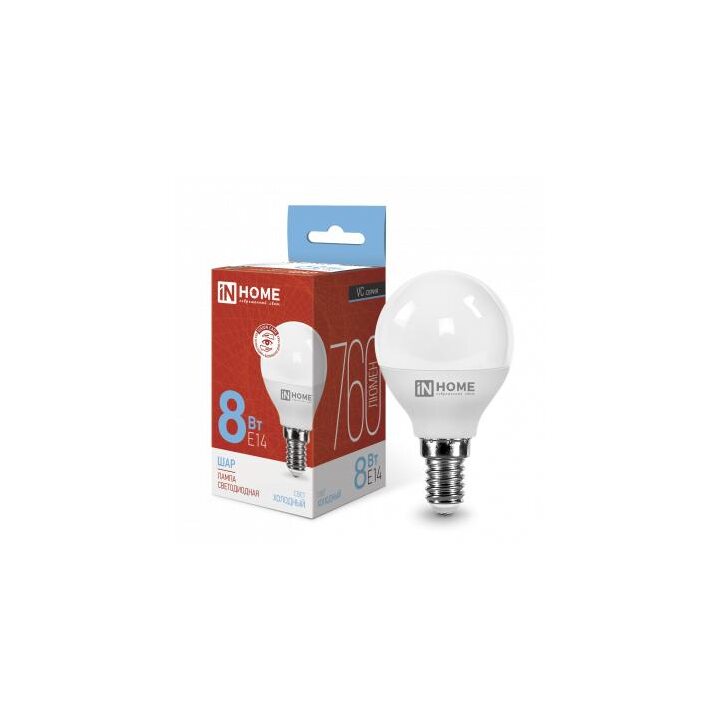 Лампа светодиодная LED-ШАР-VC 8Вт шар 230В E14 6500К 760лм IN HOME 4690612024882