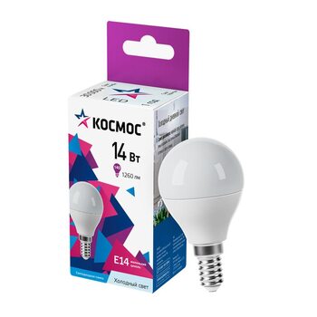 Лампа светодиодная 14Вт Шар 45 E14 6500К 174-265В КОСМОС LkecLED14wGL45E1465
