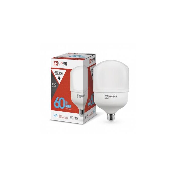 Лампа светодиодная LED-HP-PRO 60Вт 230В 6500К E27 5700лм с адаптером E40 IN HOME 4690612031132