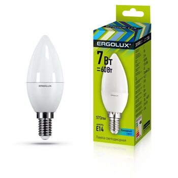 Лампа светодиодная LED-C35-7W-E14-4500K "Свеча" 172-265В Ergolux 12135