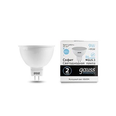 Лампа светодиодная Elementary 9Вт MR16 6500К холод. бел. GU5.3 680лм GAUSS 13539