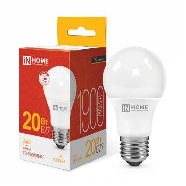 Лампа светодиодная LED-A60-VC 20Вт грушевидная 230В E27 3000К 1900лм IN HOME 4690612020297