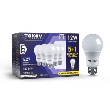 Лампа светодиодная 12Вт А60 3000К Е27 176-264В Promo 5+1 TOKOV ELECTRIC Promo-A60-E27-12-3K
