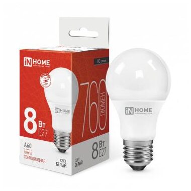 Лампа светодиодная LED-A60-VC 8Вт грушевидная 4000К нейтр. бел. E27 760лм 230В IN HOME 4690612024028