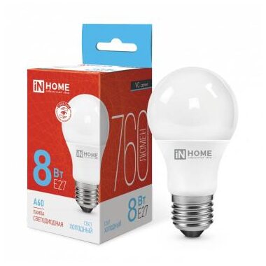 Лампа светодиодная LED-A60-VC 8Вт грушевидная 6500К холод. бел. E27 760лм 230В IN HOME 4690612024042