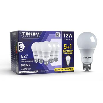 Лампа светодиодная 12Вт А60 4000К Е27 176-264В Promo 5+1 TOKOV ELECTRIC Promo-A60-E27-12-4K