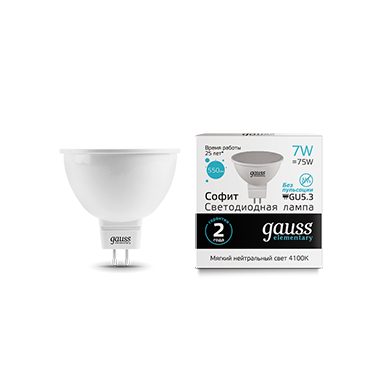 Лампа светодиодная Elementary 7Вт MR16 4100К нейтр. бел. GU5.3 550лм GAUSS 13527
