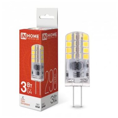 Лампа светодиодная LED-JC 3Вт 12В 4000К нейтр. бел. G4 290лм IN HOME 4690612036021
