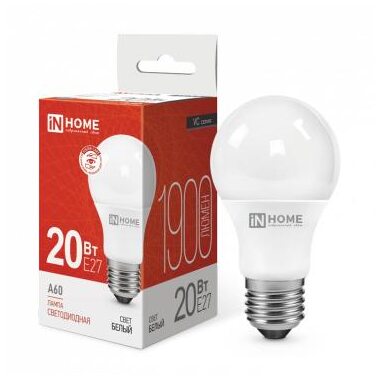 Лампа светодиодная LED-A60-VC 20Вт грушевидная 4000К нейтр. бел. E27 1900лм 230В IN HOME 4690612020303