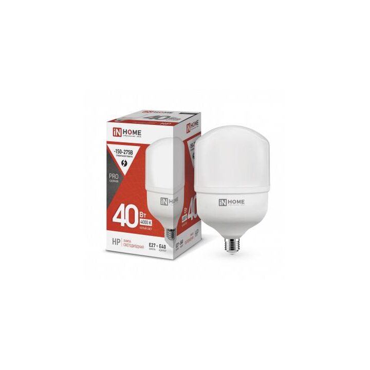 Лампа светодиодная LED-HP-PRO 40Вт 4000К нейтр. бел. E27 3800лм 230В с адаптером E40 IN HOME 4690612031095