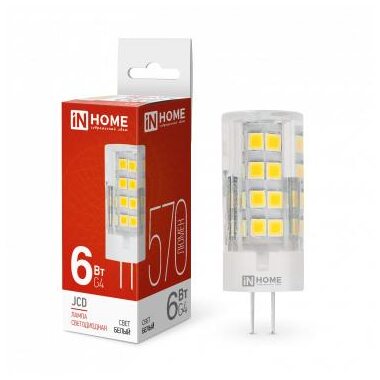 Лампа светодиодная LED-JCD 6Вт 4000К нейтр. бел. G4 570лм 230В IN HOME 4690612036144