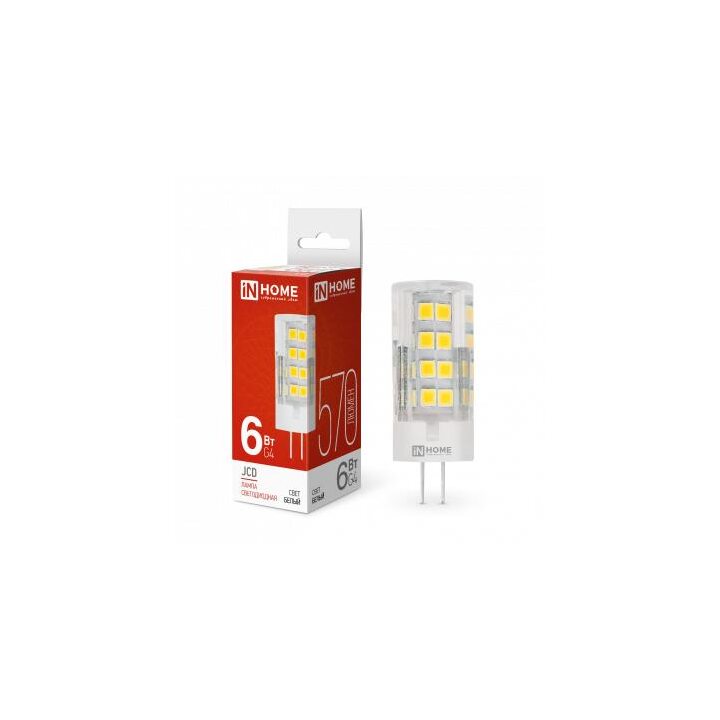 Лампа светодиодная LED-JCD 6Вт 4000К нейтр. бел. G4 570лм 230В IN HOME 4690612036144