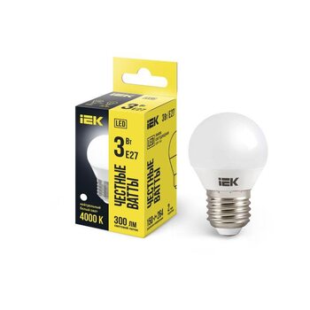 Лампа светодиодная Eco G45 3Вт шар 4000К нейтр. бел. E27 216лм 230-240В IEK LLE-G45-3-230-40-E27
