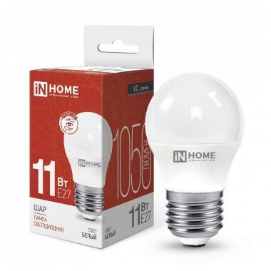 Лампа светодиодная LED-ШАР-VC 11Вт шар 4000К нейтр. бел. E27 1050лм 230В IN HOME 4690612020617