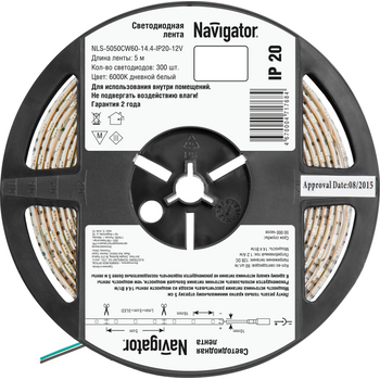 Лента светодиодная 71 768 NLS-5050CW60-14.4-IP20-12V R5 14.4Вт/м (уп.5м) Navigator 71768
