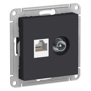Розетка компьютерная + телевизионная 2-м AtlasDesign RJ45 кат.5E + TV механизм карбон SchE ATN001089