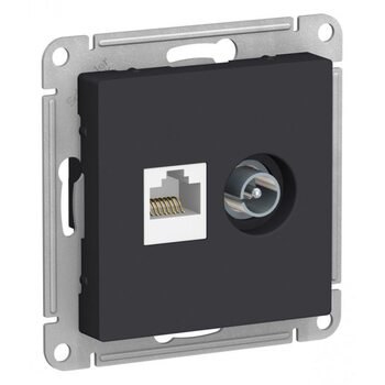 Розетка компьютерная + телевизионная 2-м AtlasDesign RJ45 кат.5E + TV механизм карбон SchE ATN001089