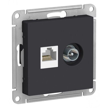 Розетка компьютерная + телевизионная 2-м AtlasDesign RJ45 кат.5E + TV механизм карбон SchE ATN001089
