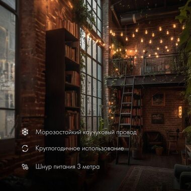 Гирлянда "Белт Лайт" 10м 20 патронов 4.8Вт IP65 провод каучук черн. Neon-Night 331-355