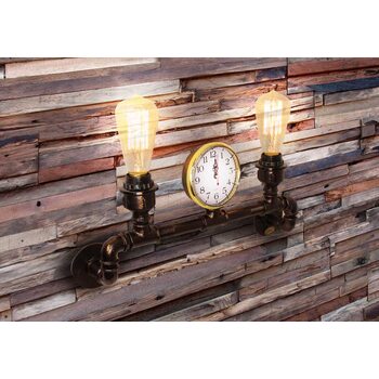 Светильник настенный 2хЕ27 LOFT с часами PIPE