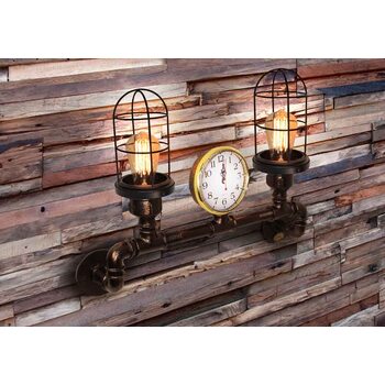 Светильник настенный 2хЕ27 LOFT №6 с часами PIPE