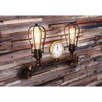 Светильник настенный 2хЕ27 LOFT №7 с часами PIPE