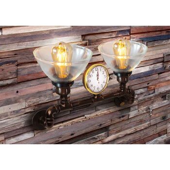 Светильник настенный 2хЕ27 LOFT №13 с часами PIPE