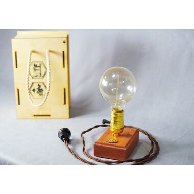 Светильник 1хE27 LOFT №26 на деревянной подставке