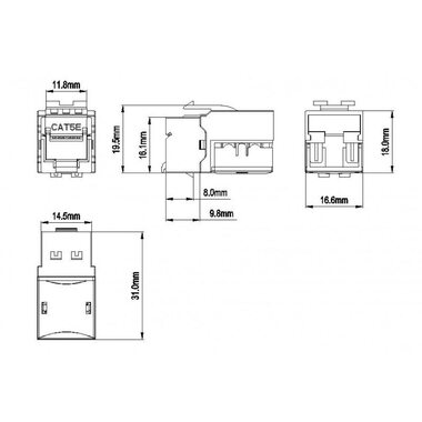 Вставка Keystone Jack RJ-45(8P8C) категория 5e KJ9-8P8C-C5e-90-WH бел. Hyperline 432595