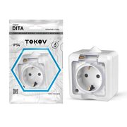 Розетка 1-м ОП Dita 16А IP54 250В с заземл. с прозрачн. крышкой бел. TOKOV LIGHT TKL-DT-R1Z-C01T-IP54