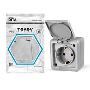 Розетка 1-м ОП Dita 16А IP54 250В с заземл. с крышкой сер. TOKOV LIGHT TKL-DT-R1Z-C06-IP54