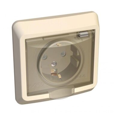 Розетка 1-м СП Этюд 16А IP44 250В с заземл. защ. шторки крем. SchE PC16-044K
