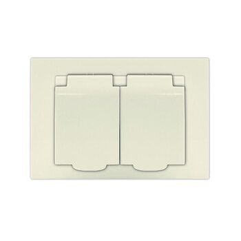 Розетка 2-м СП Афина 16А IP20 с заземл. c крышкой в сборе сл. кость (ivory) Universal A0031-I