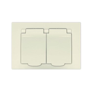 Розетка 2-м СП Афина 16А IP20 с заземл. c крышкой в сборе сл. кость (ivory) Universal A0031-I