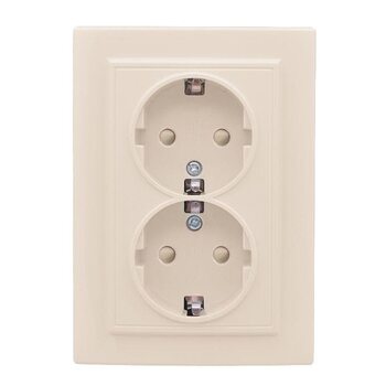 Розетка 2-м СП Минск 16А IP20 с заземл. защ. шторки беж. EKF ERR16-128-200