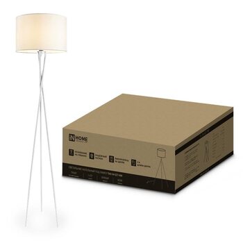 Светильник ТНО 04-Е27-NW 230В торшер напольный под лампу беж. абажур/бел. тренога IN HOME 4690612059563