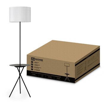 Светильник ТНО 04П-BW 60Вт E27 230В торшер напольный под лампу на основании с полкой бел. IN HOME 4690612049656