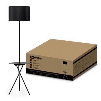 Светильник ТНО 04П-ВB 60Вт E27 230В торшер напольный под лампу на основании с полкой черн. IN HOME 4690612049649