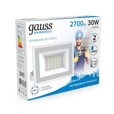 Прожектор светодиодный Elementary 30Вт 6500К IP65 2700лм 200-240В ДО бел. GAUSS 613120330
