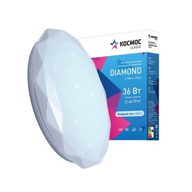 Светильник светодиодный Classic DIAMOND 36Вт 230В 6500К 2340лм 368х65мм настенно-потолочн. КОСМОС KCDiam36W_6500